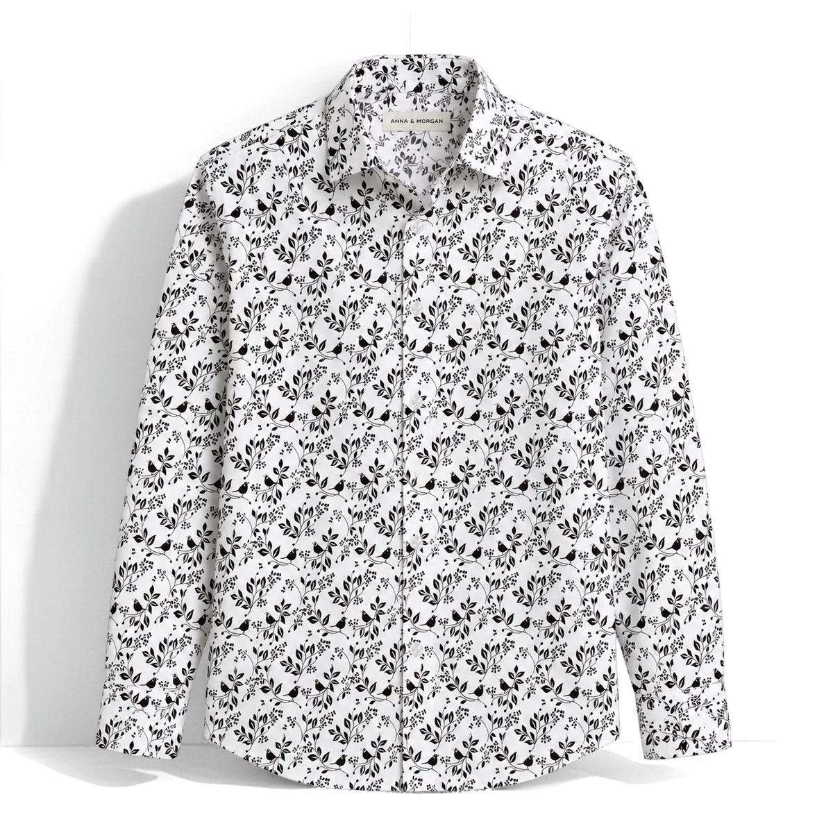Monochrome Botanical Printed Business Shirt