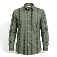 Olive Heritage Stripe Printed Business Shirt